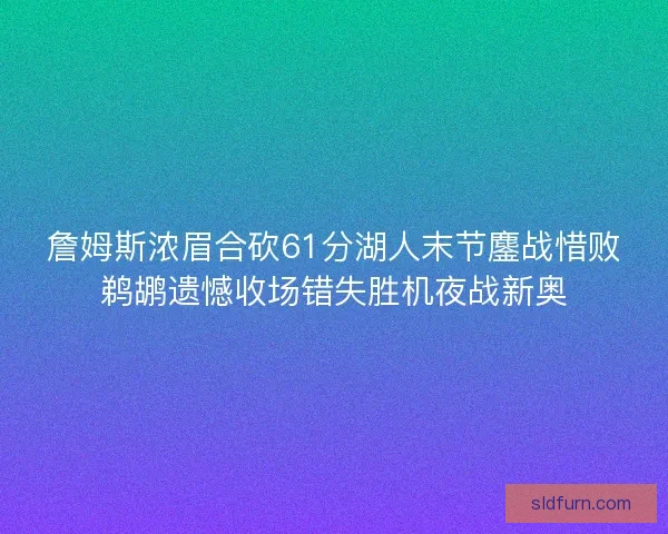 詹姆斯浓眉合砍61分湖人末节鏖战惜败鹈鹕遗憾收场错失胜机夜战新奥