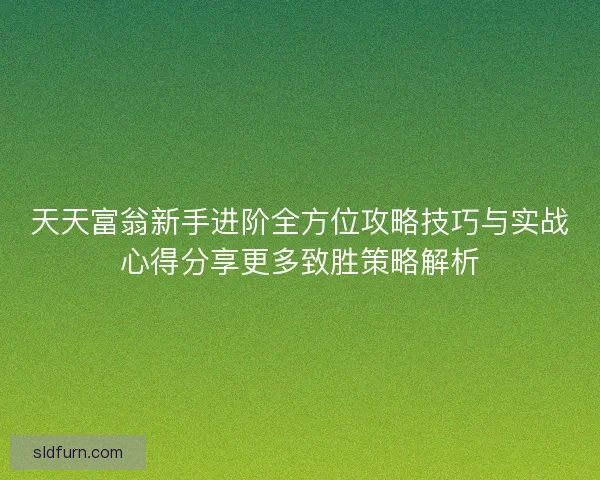 天天富翁新手进阶全方位攻略技巧与实战心得分享更多致胜策略解析